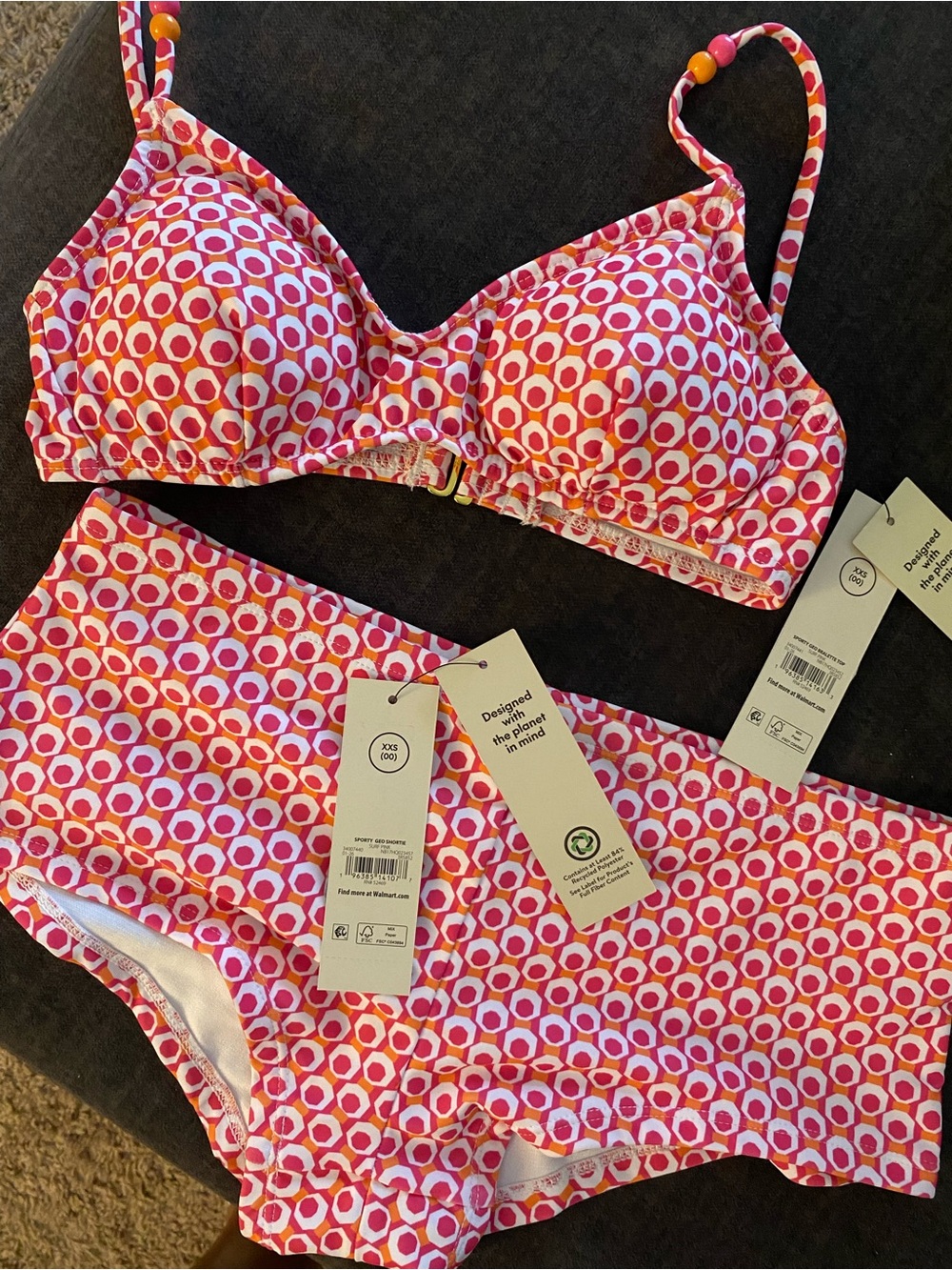 XXS No Boundaries Pink and White BoyShort 2pc Bathing Suit